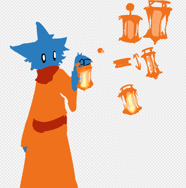 Concept art of Worrywart holding a Rust-made lamp.